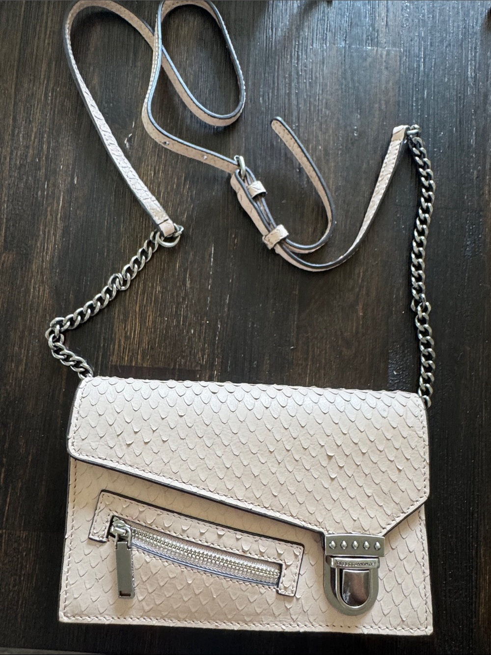 Rebecca Minkoff Light Beige Textured Leather Crossbody with Chain Strap